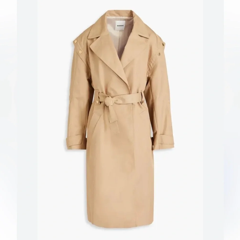 Sandro Button Gabardine Trench Coat in Beige - Picture 2 of 14